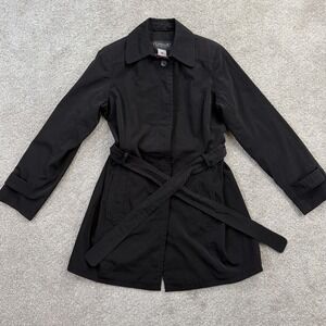 Towne Collection Trench Coat L Belted Lightweight Rain Jacket Black Outerwear